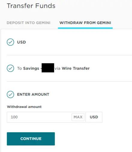 gemini earn withdrawal fee